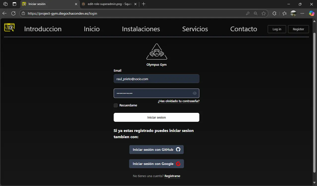 login mediante password, github o google